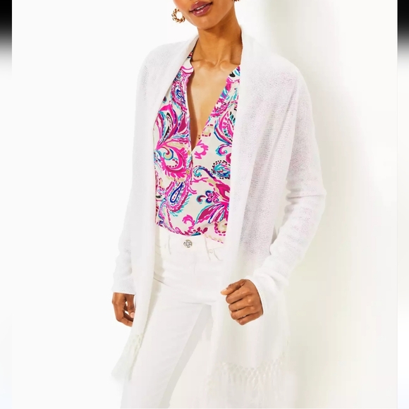 Lilly Pulitzer Tatum Cardigan Women's L White Minimalist Retro Casual Comfy - Picture 2 of 12